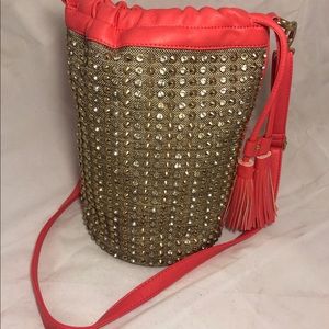 Fabulous Bucket Salmon Color.. Rhinestones